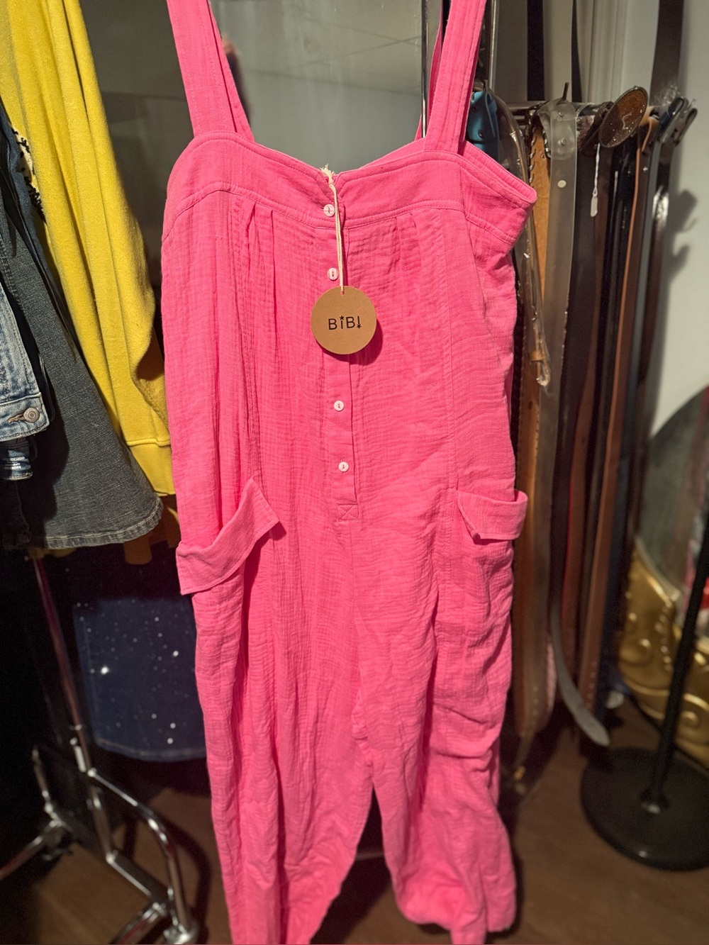 BiBi Bright Pink Cotton Gauze Sleeveless Jumpsuit
